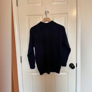 Vintage Jeanne Pierre Navy Cable Knit Chunky Mock Neck Sweater